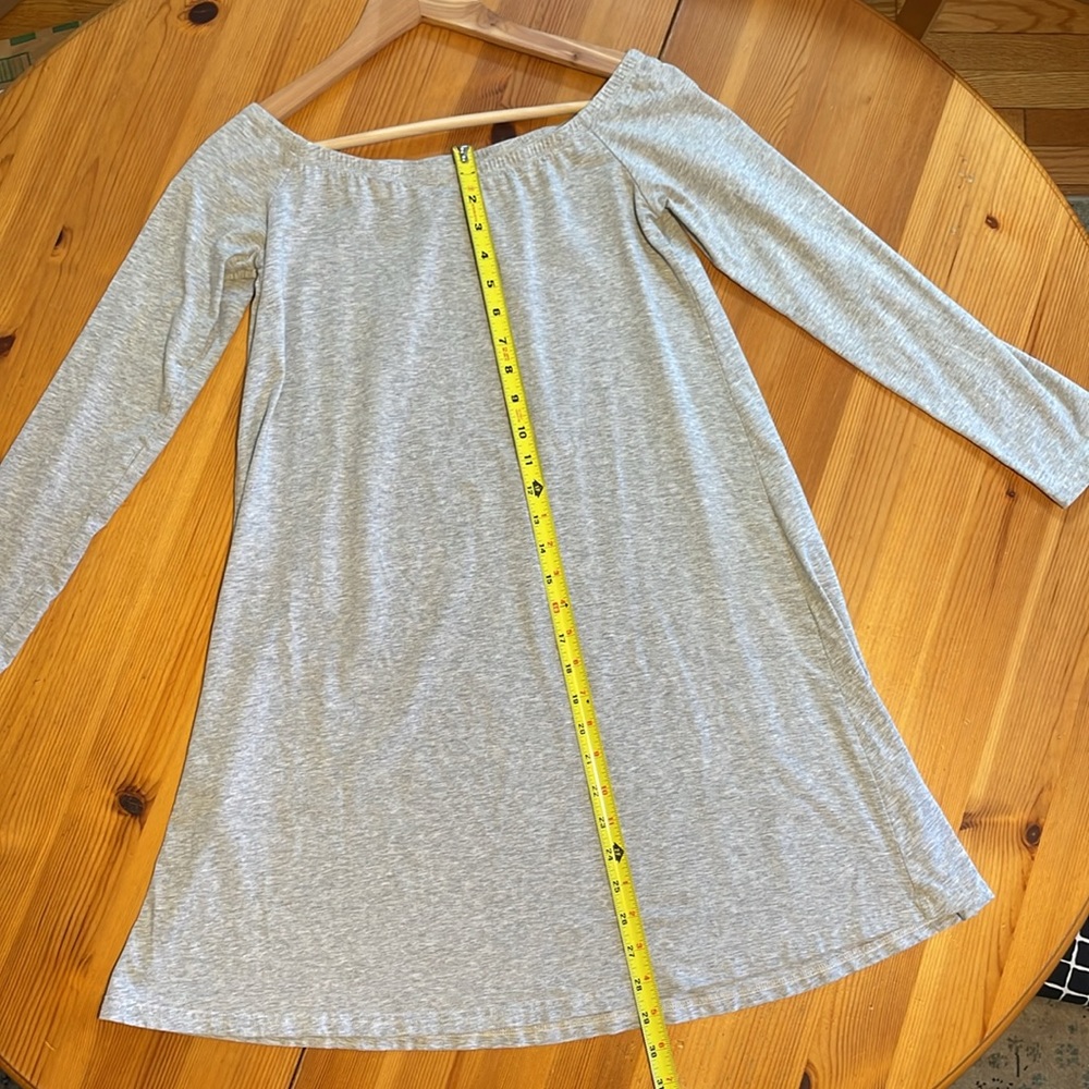 SHEIN Gray Elastic Neckline Long Sleeved Short Flowy Dress